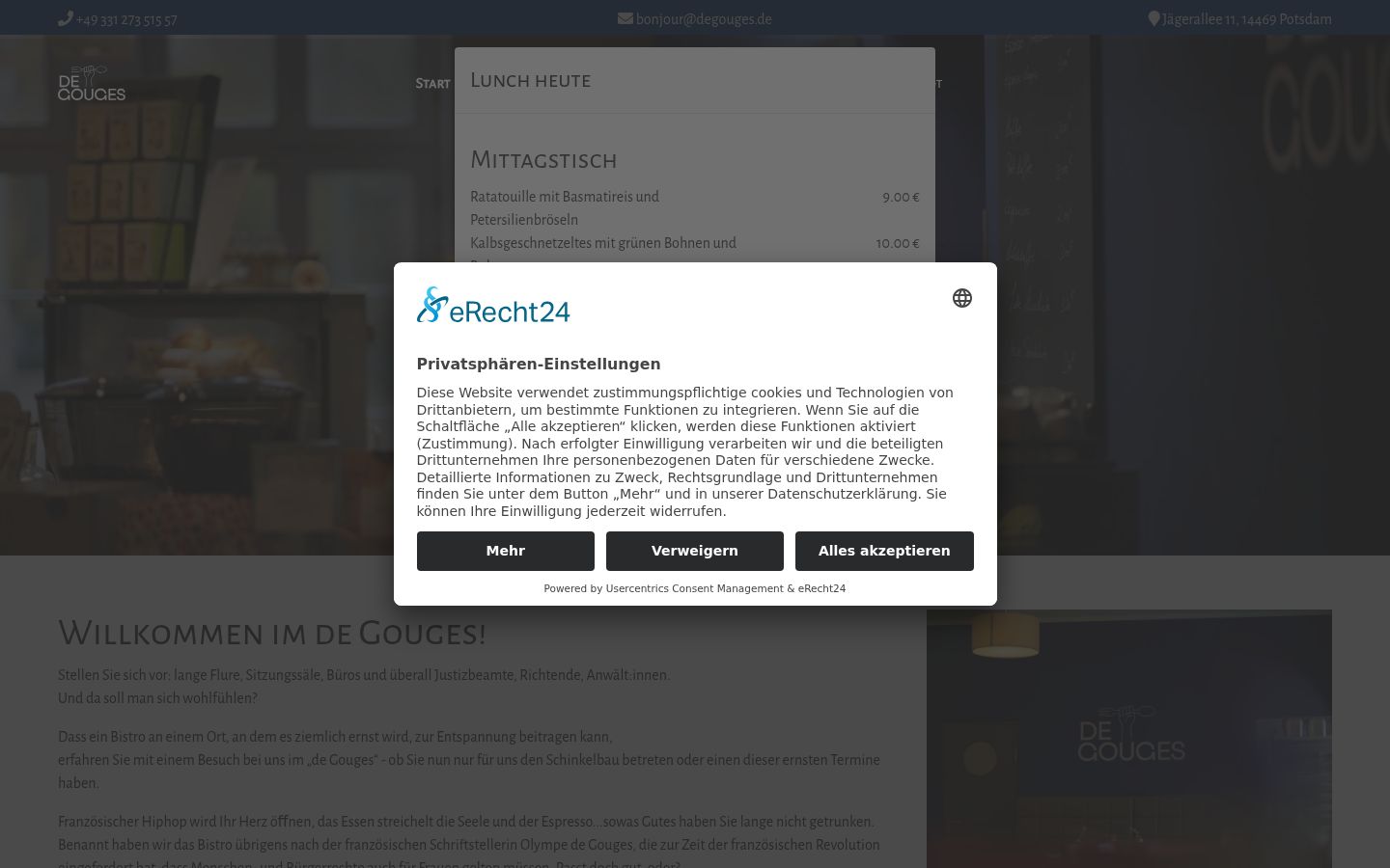 Screenshot des Einwilligungsbanners vor jeglicher Interaktion