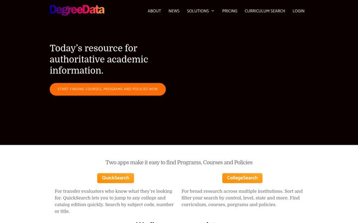 Screenshot of degreedata.com
