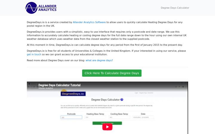 Captură de ecran a degreedays.io