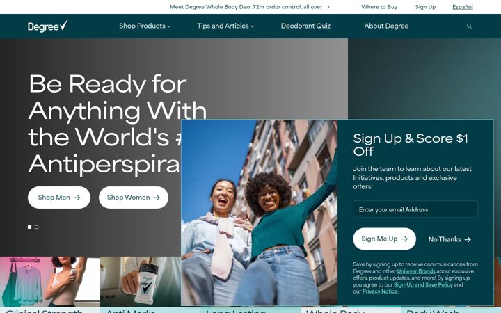 Screenshot of degreedeodorant.com
