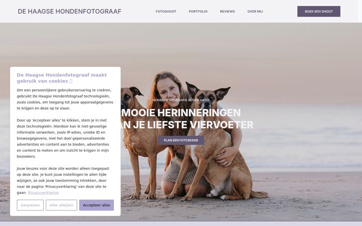 Skjermbilde av dehaagsehondenfotograaf.nl