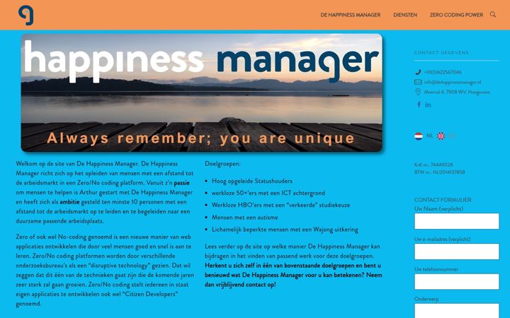 Captură de ecran a dehappinessmanager.nl