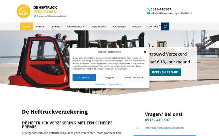 Skjámynd af deheftruckverzekering.nl