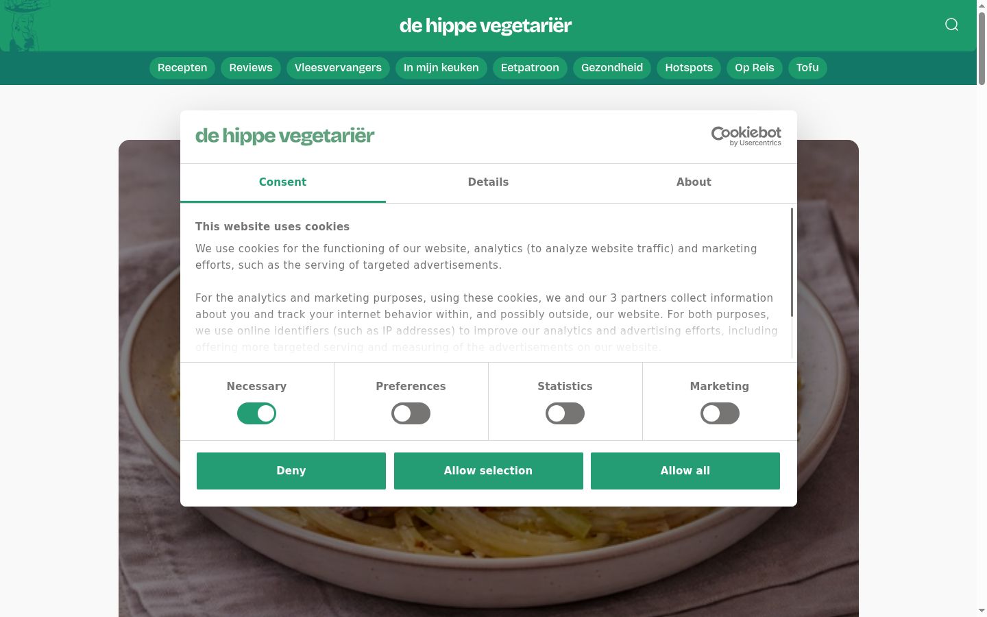 Skærmbillede af samtykkebanneret, som det blev vist før nogen interaktion
