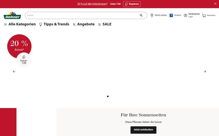 Screenshot of dehner.de