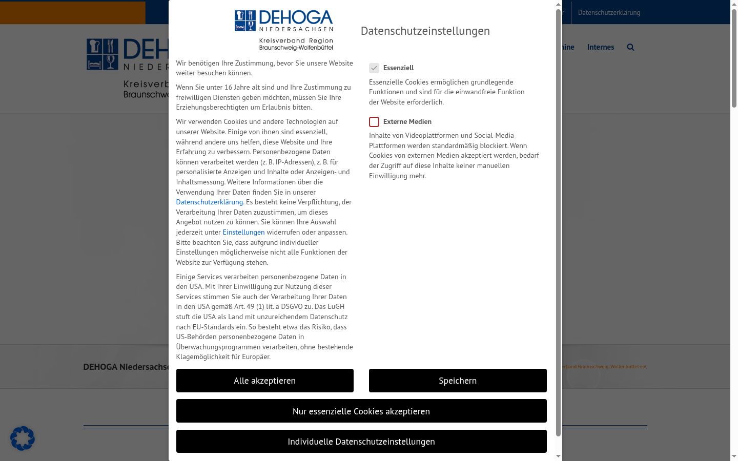 Capture d'écran de la bannière de consentement affichée avant toute interaction