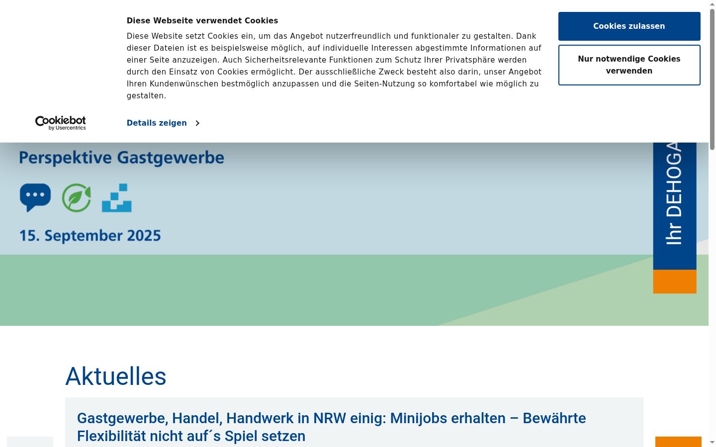 Screenshot des Einwilligungsbanners vor jeglicher Interaktion
