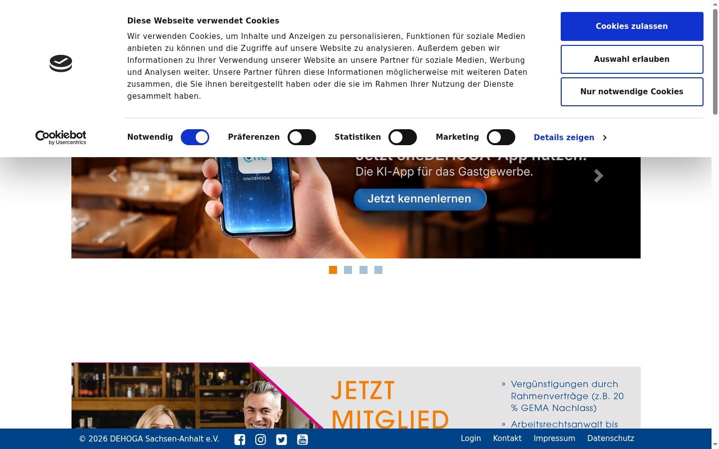 Captura de pantalla del banner de consentimiento mostrado antes de cualquier interacción