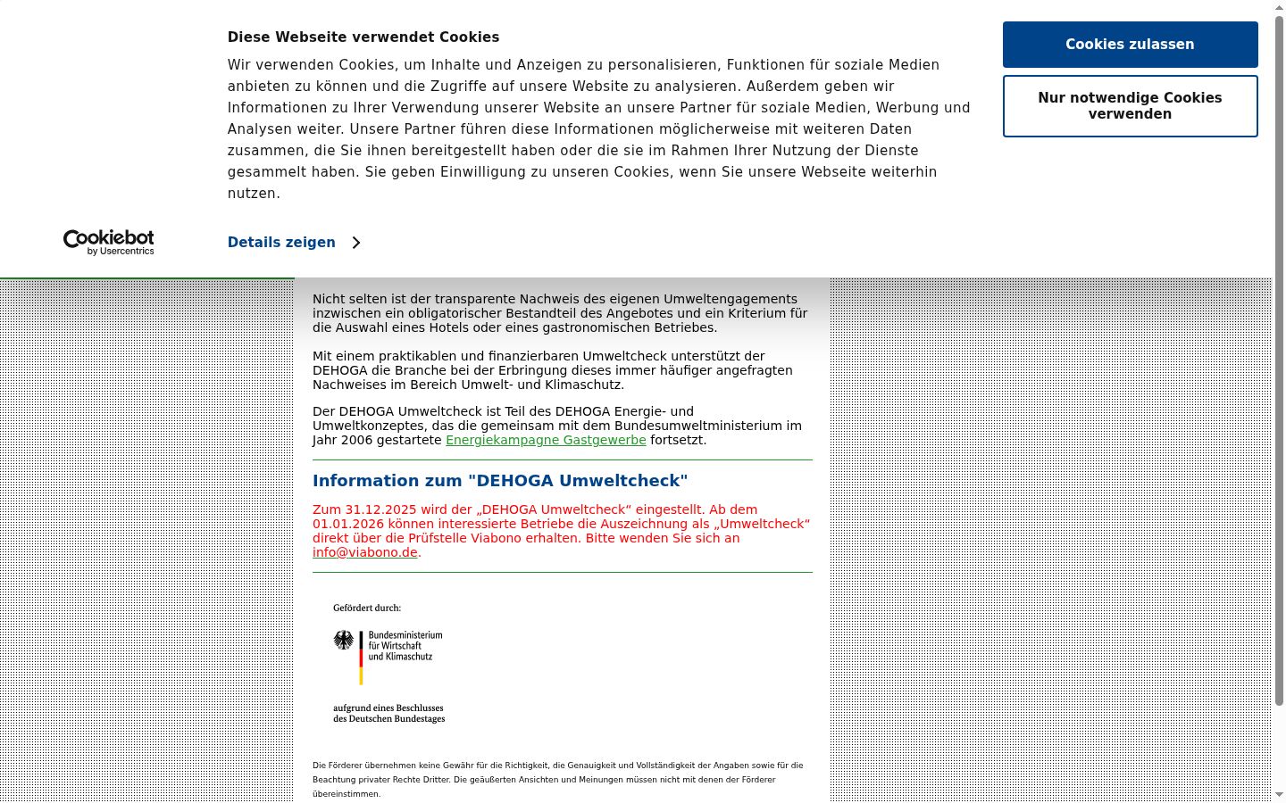 Screenshot des Einwilligungsbanners vor jeglicher Interaktion