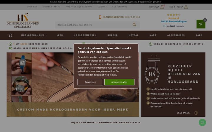 Skærmbillede af dehorlogebandenspecialist.nl