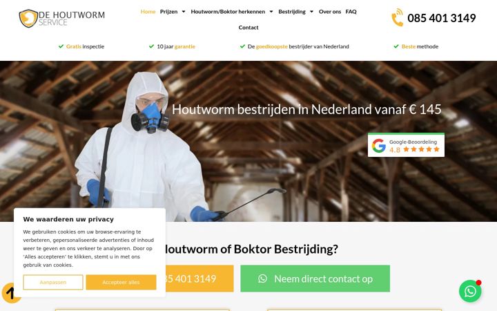 Skærmbillede af dehoutwormservice.nl