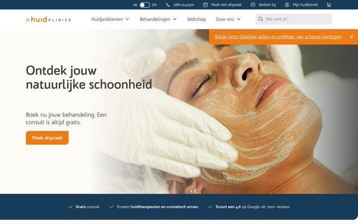 Skjermbilde av dehuidkliniek.nl