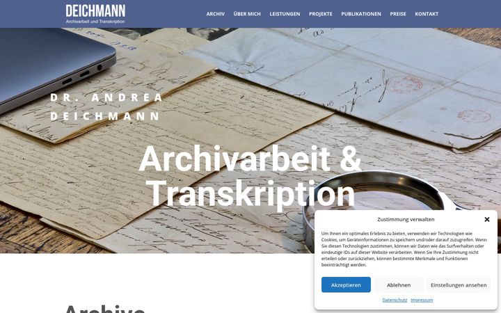 Screenshot of deichmann-archivarbeit-transkription.com