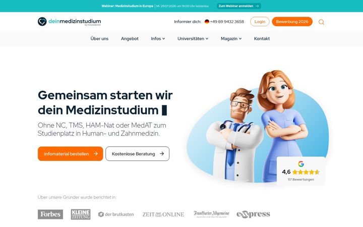 Ekrano kopija dein-medizinstudium.de