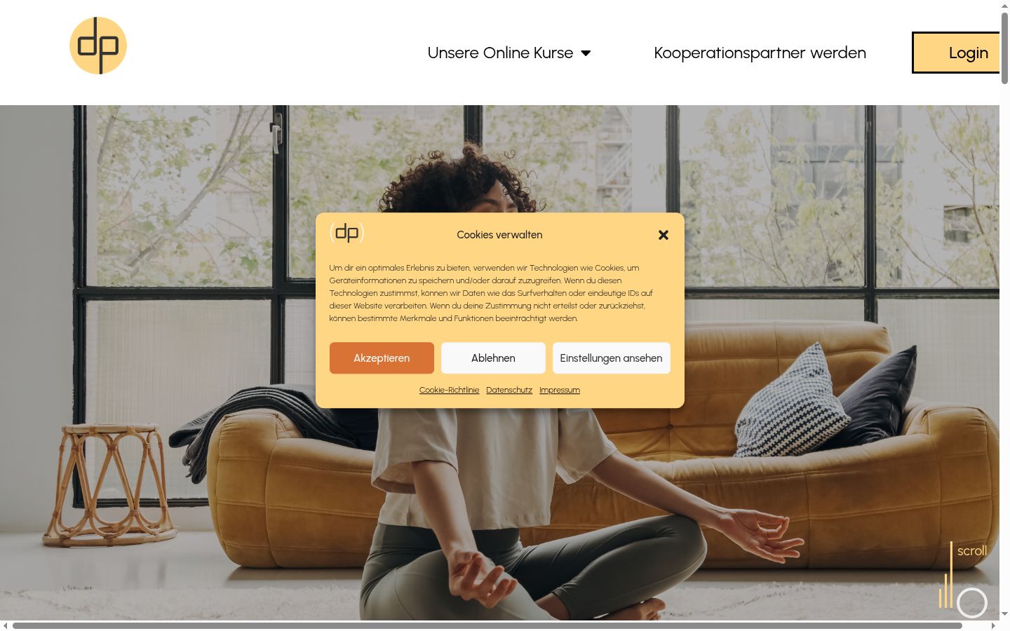 Captura de ecrã do banner de consentimento apresentado antes de qualquer interação