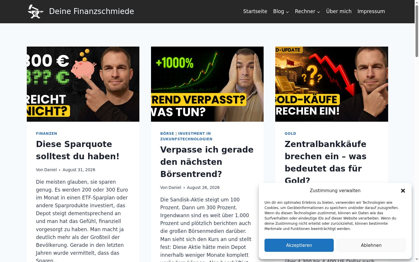 Screenshot des Einwilligungsbanners vor jeglicher Interaktion