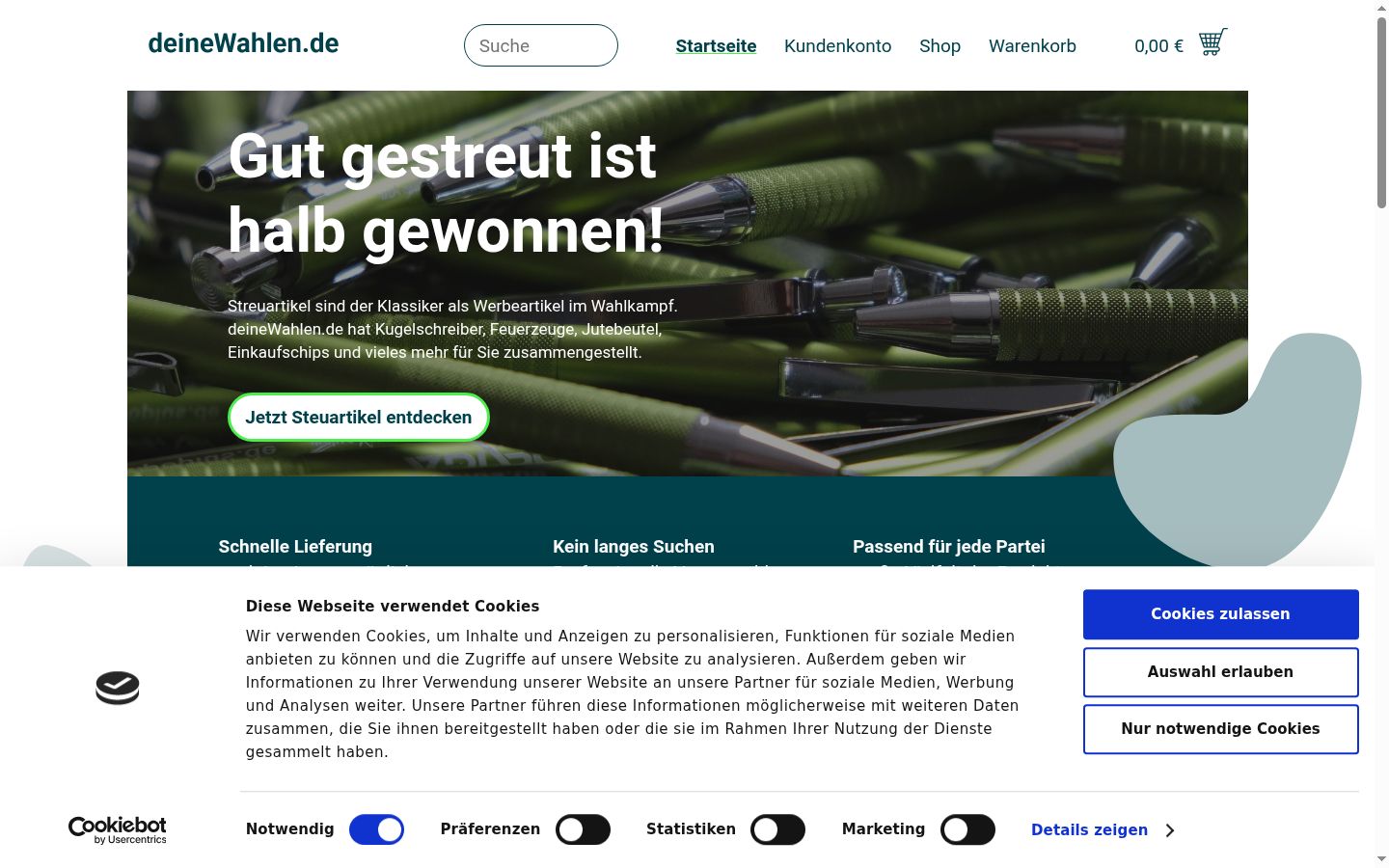 Screenshot del banner di consenso mostrato prima di qualsiasi interazione