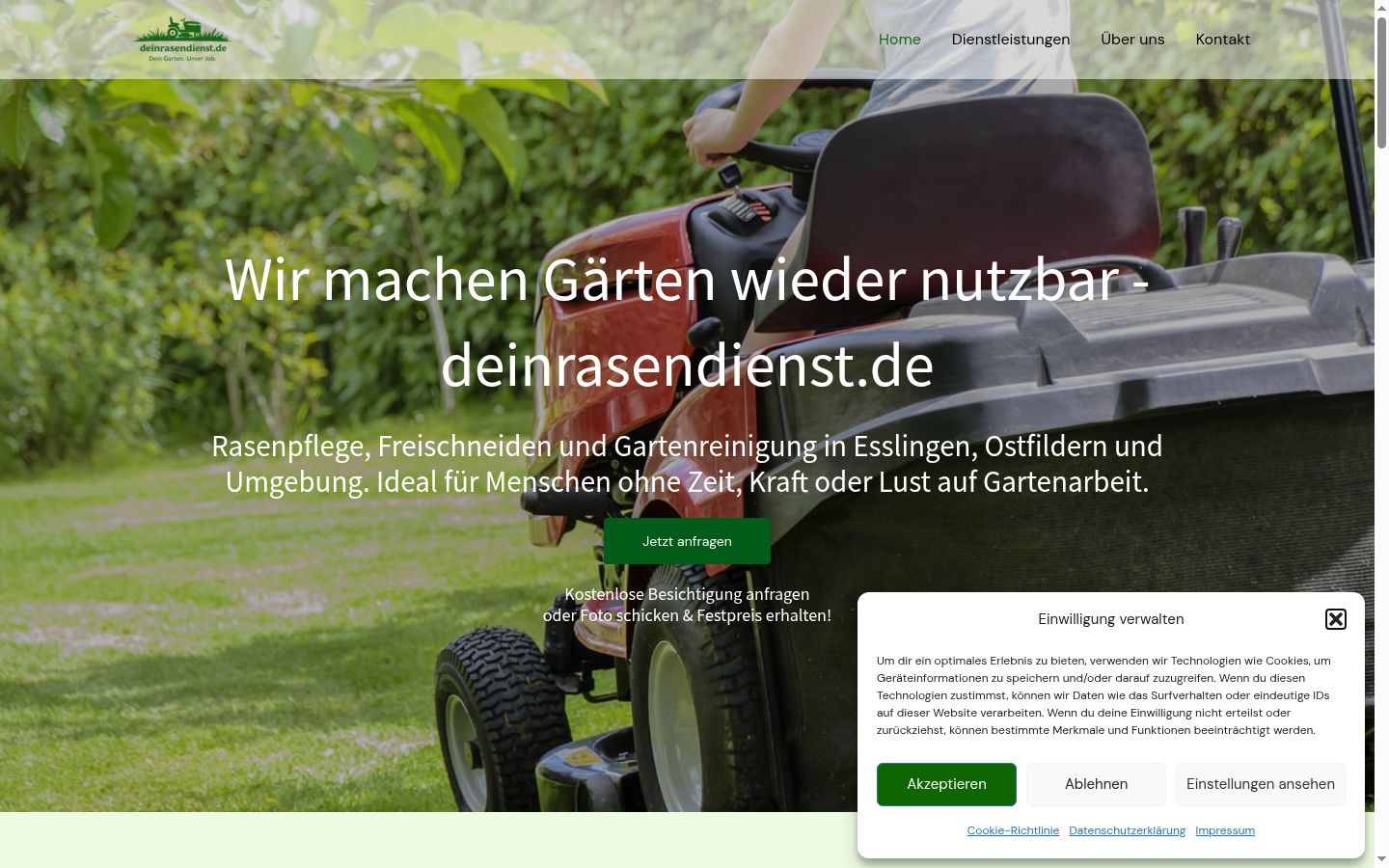 Screenshot des Einwilligungsbanners vor jeglicher Interaktion