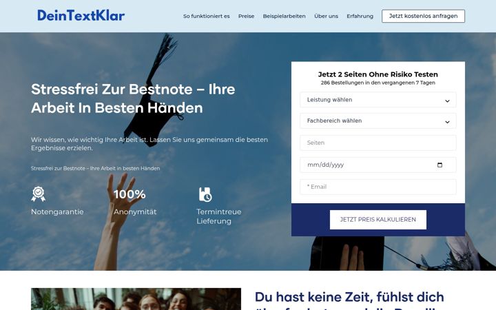 Screenshot of deintextklar.com