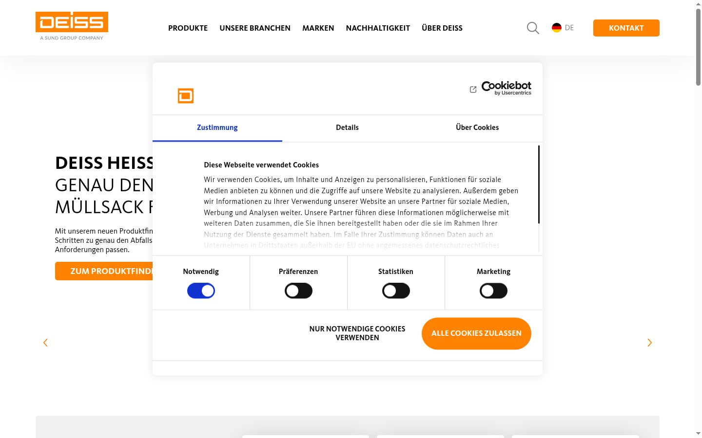 Screenshot of the consent banner shown before any interaction