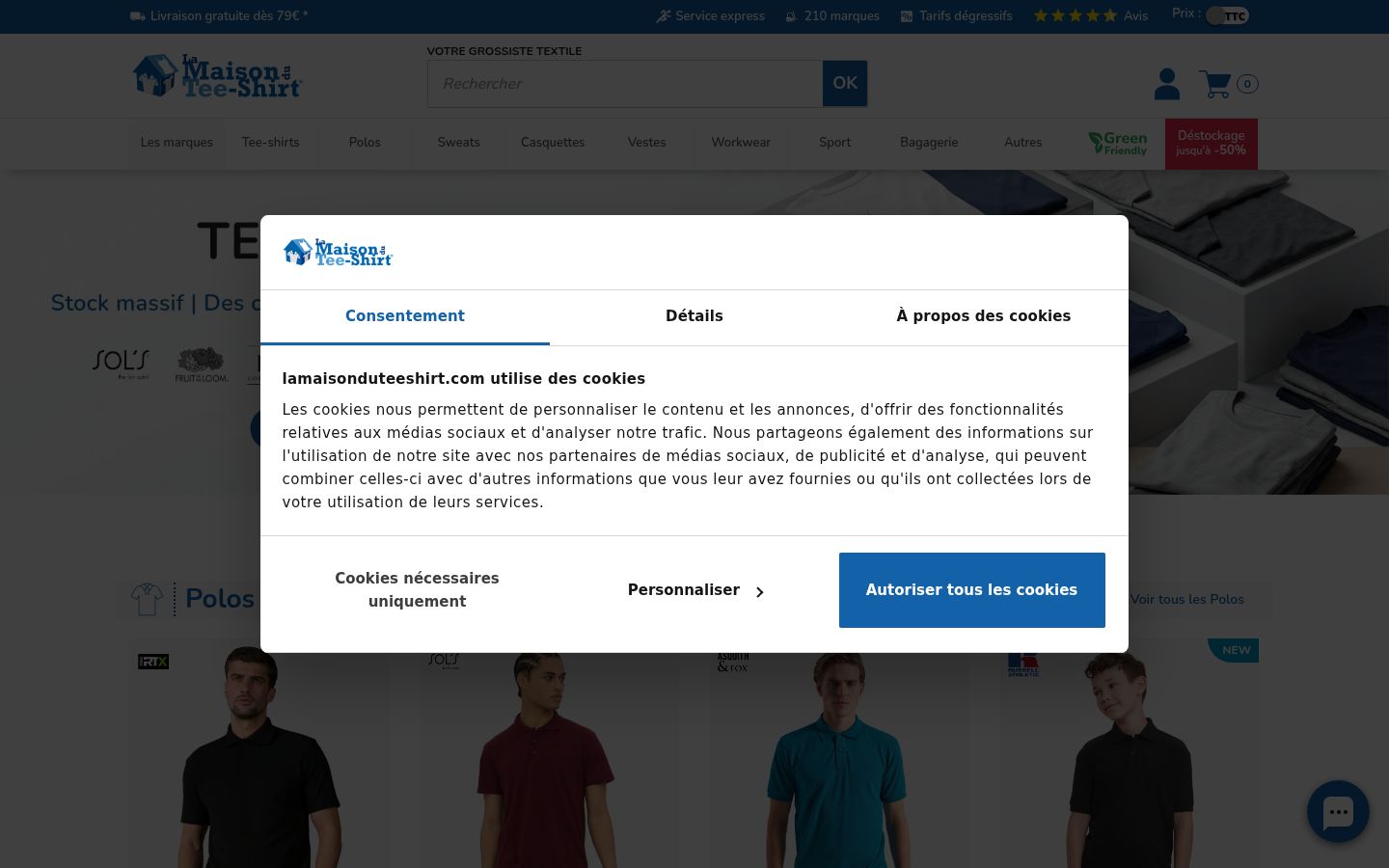 Captura de ecrã do banner de consentimento apresentado antes de qualquer interação