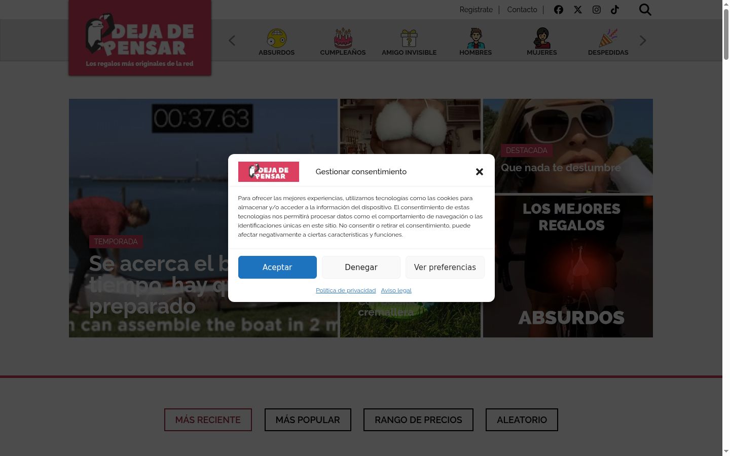 Capture d'écran de la bannière de consentement affichée avant toute interaction