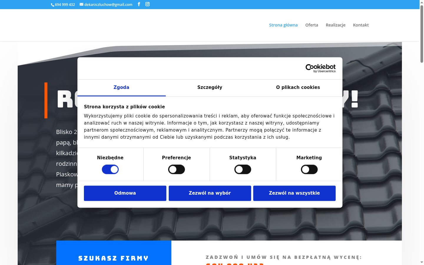 Posnetek zaslona pasice za privolitev, prikazane pred kakršno koli interakcijo