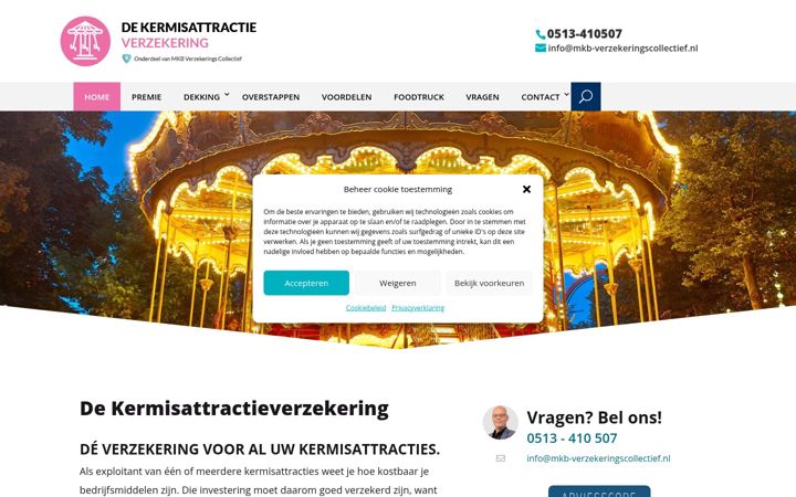Screenshot stránky dekermisattractieverzekering.nl