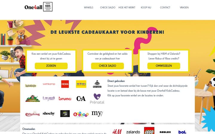Screenshot stránky dekidscadeaukaart.nl