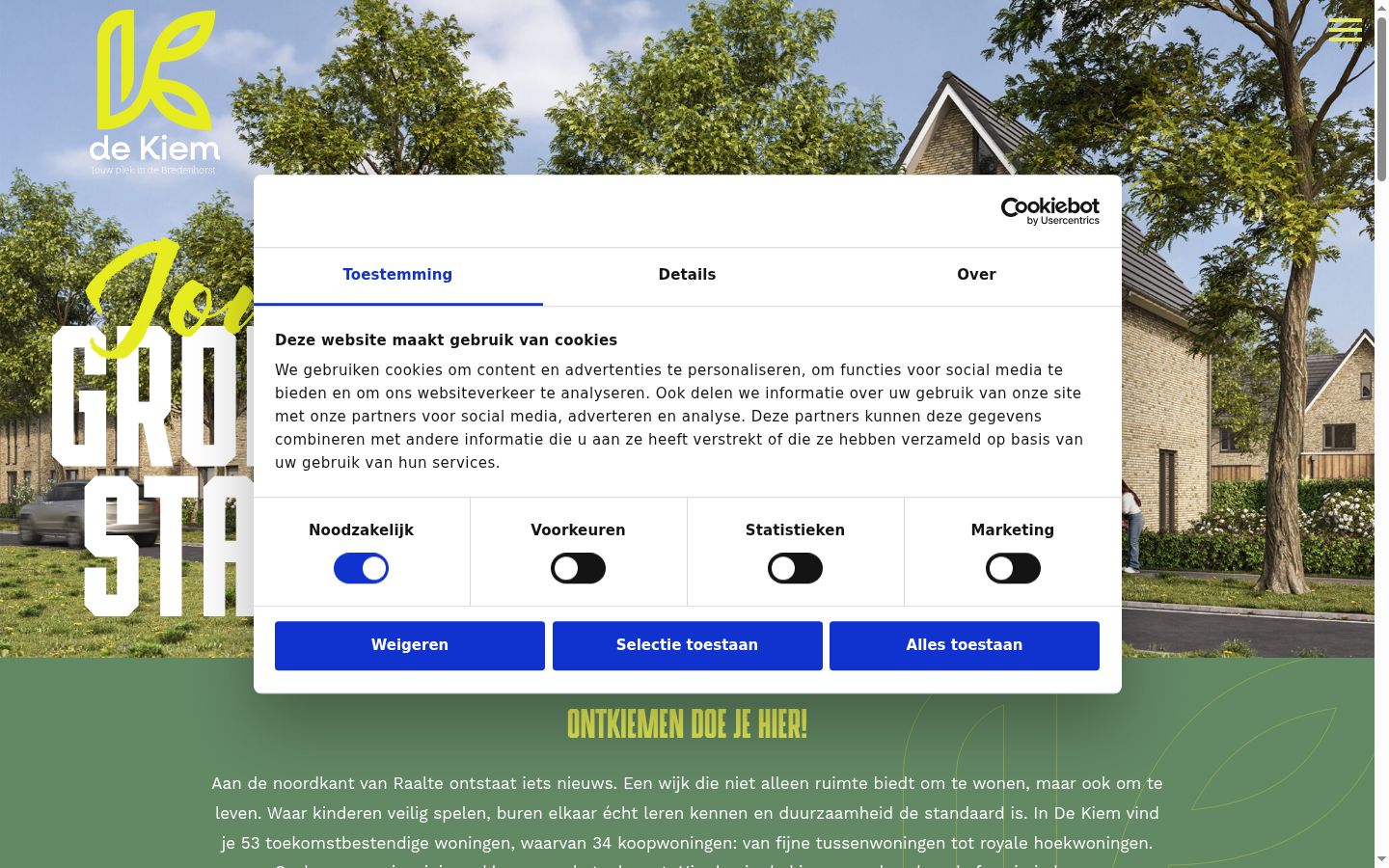 Screenshot des Einwilligungsbanners vor jeglicher Interaktion