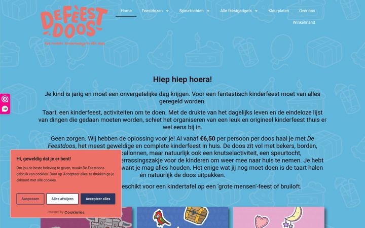 Screenshot stránky dekinderfeestdoos.nl