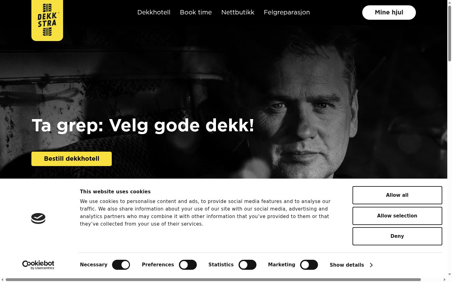 Skjermbilde av samtykkebanneret slik det vises før noen interaksjon