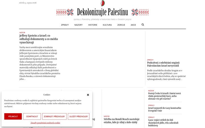 Skärmbild av dekolonizujtepalestinu.cz
