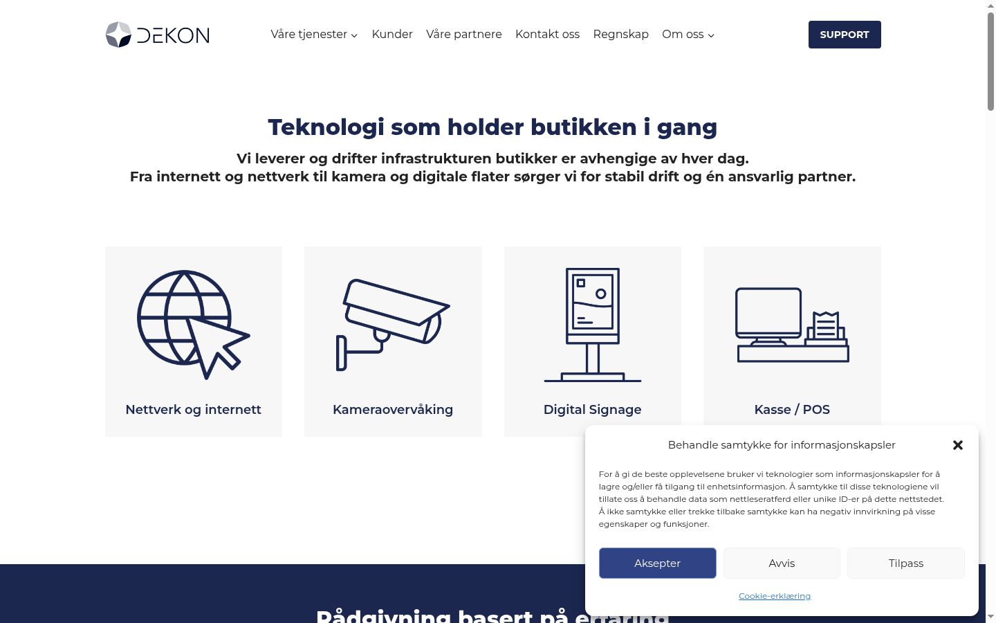 Skjermbilde av samtykkebanneret slik det vises før noen interaksjon