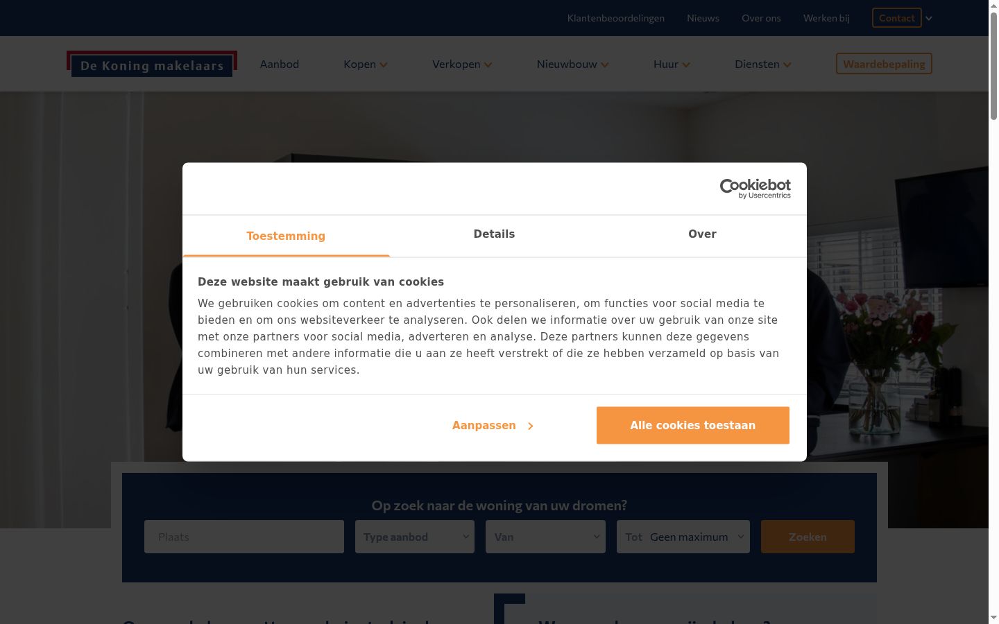 Captura de ecrã do banner de consentimento apresentado antes de qualquer interação