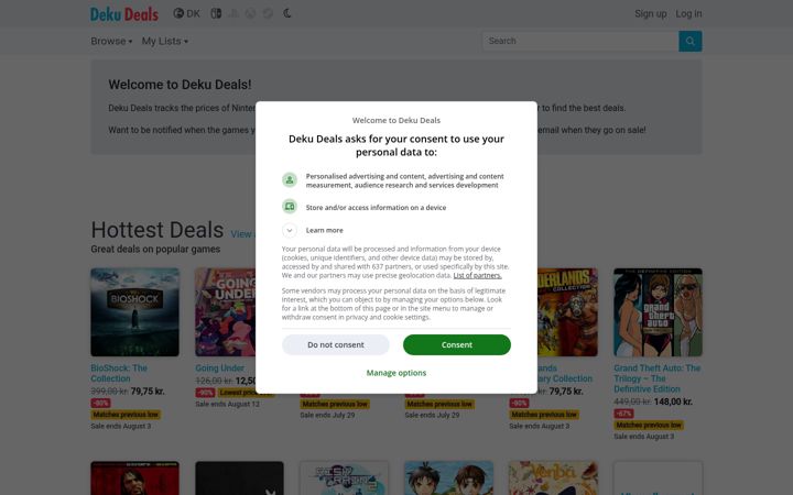 Kuvakaappaus sivustosta dekudeals.com