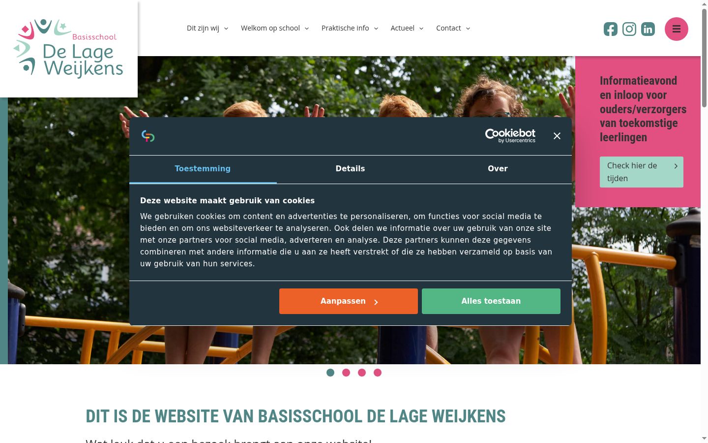Screenshot van de toestemmingsbanner zoals getoond vóór enige interactie