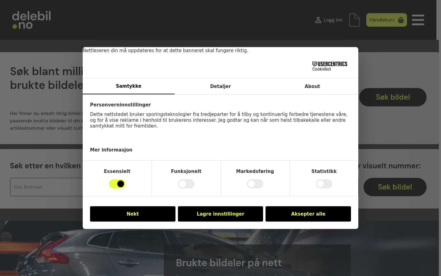 Skärmbild av samtyckesbannern som visades före någon interaktion