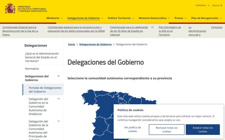 Екранна снимка на delegaciondelgobierno.gob.es