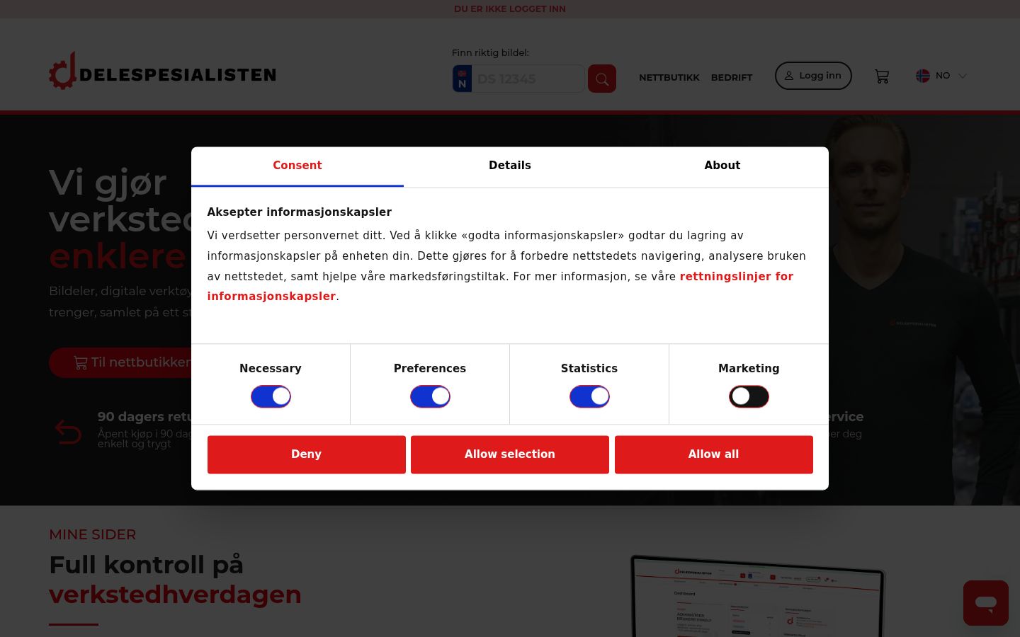 Screenshot of the consent banner shown before any interaction