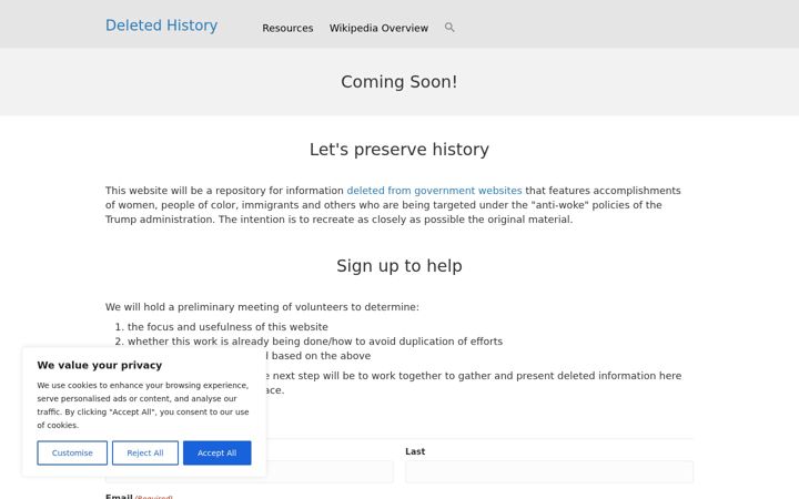 Screenshot of deletedhistory.org
