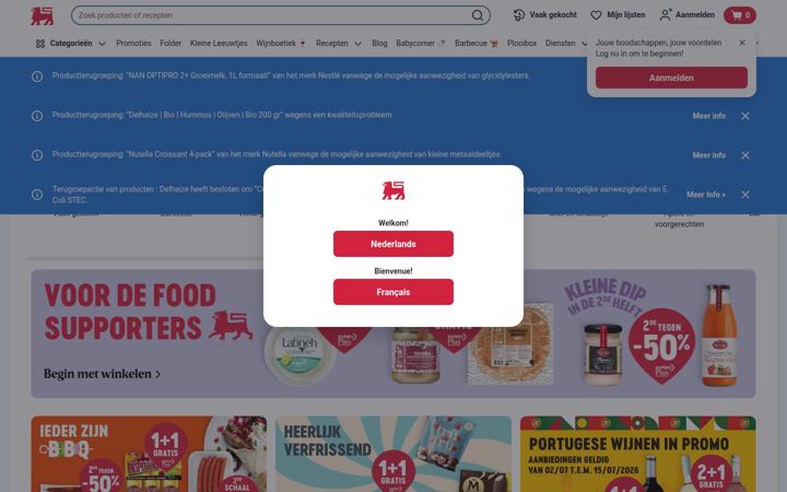 Posnetek zaslona delhaize.be