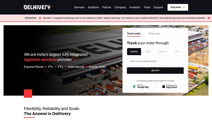 Kuvakaappaus sivustosta delhivery.com