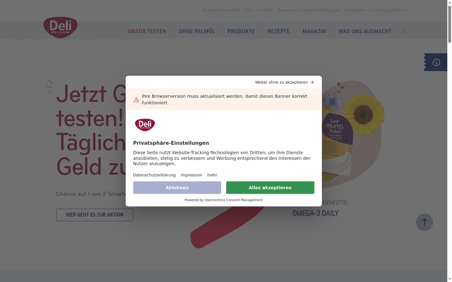 Screenshot tal-banner tal-kunsens muri qabel kwalunkwe interazzjoni