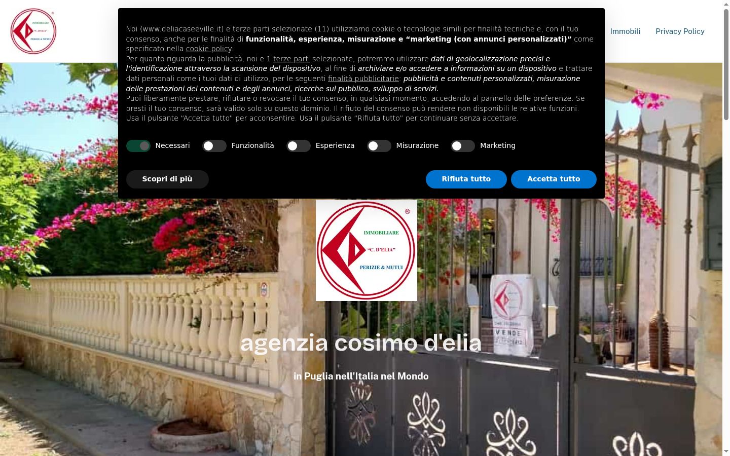 Screenshot del banner di consenso mostrato prima di qualsiasi interazione