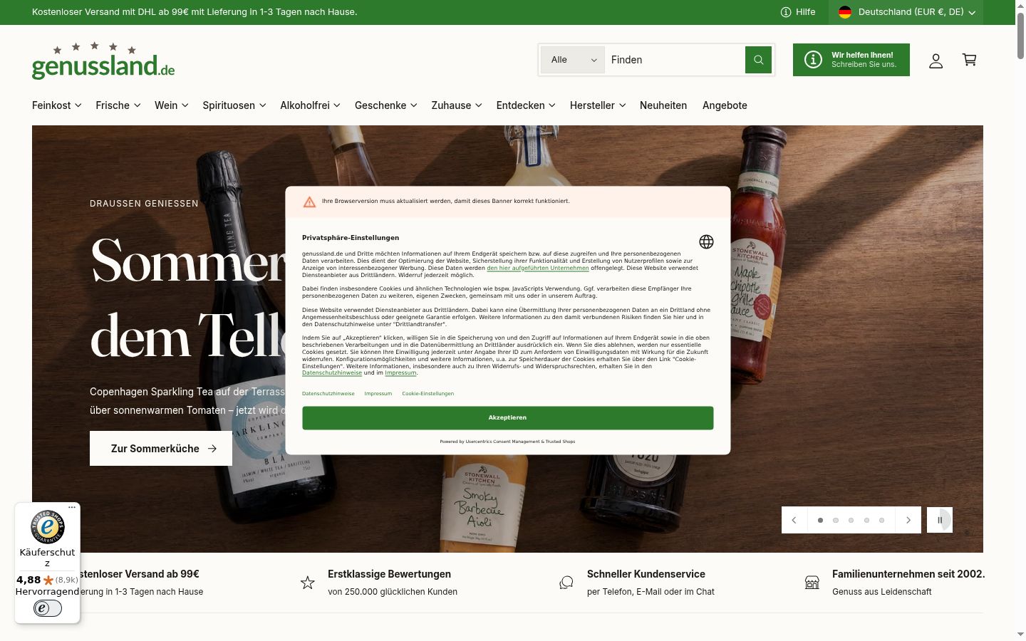 Screenshot del banner di consenso mostrato prima di qualsiasi interazione
