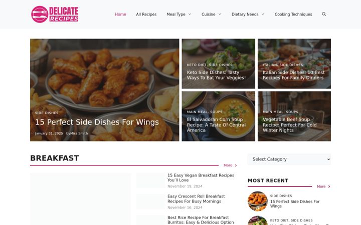 Screenshot of delicaterecipes.com