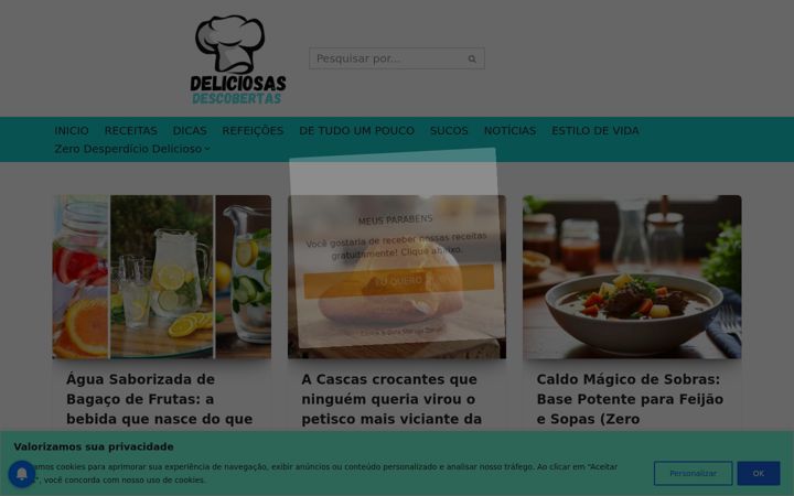 Screenshot stránky deliciosasdescobertas.com.br