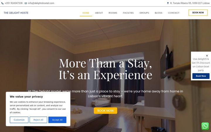 Screenshot of delighthostel.com