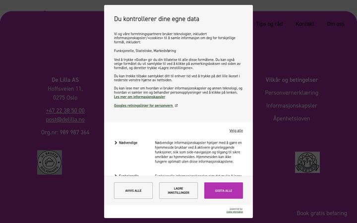 Screenshot stránky delilla.no